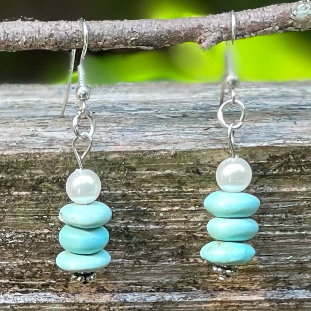 Matte Turquoise and Pearl Handcrafted Earrings
